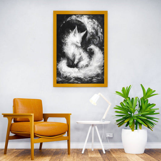 White Fox Under Moon Asian Style Poster | Wall Art for Home & Office | High-Quality Print - High-Quality Visual Display