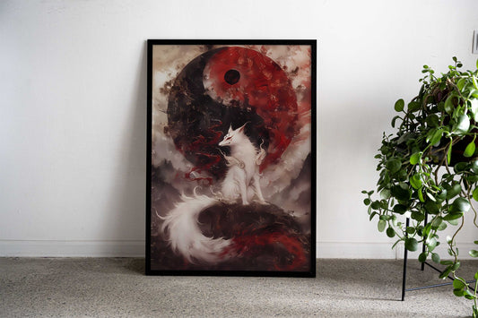 White Fox and Yin Yang Asian Style Poster | Wall Art for Home & Office | High-Quality Print - High-Quality Visual Display