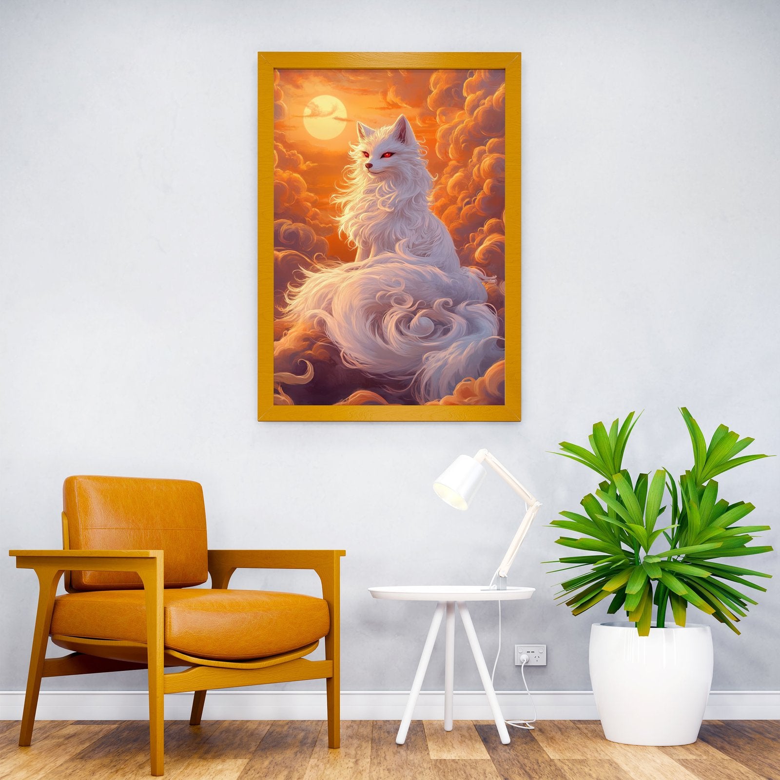 White Fox in Sunset Clouds Asian Style Poster | Wall Art for Home & Office | High-Quality Print - High-Quality Visual Display