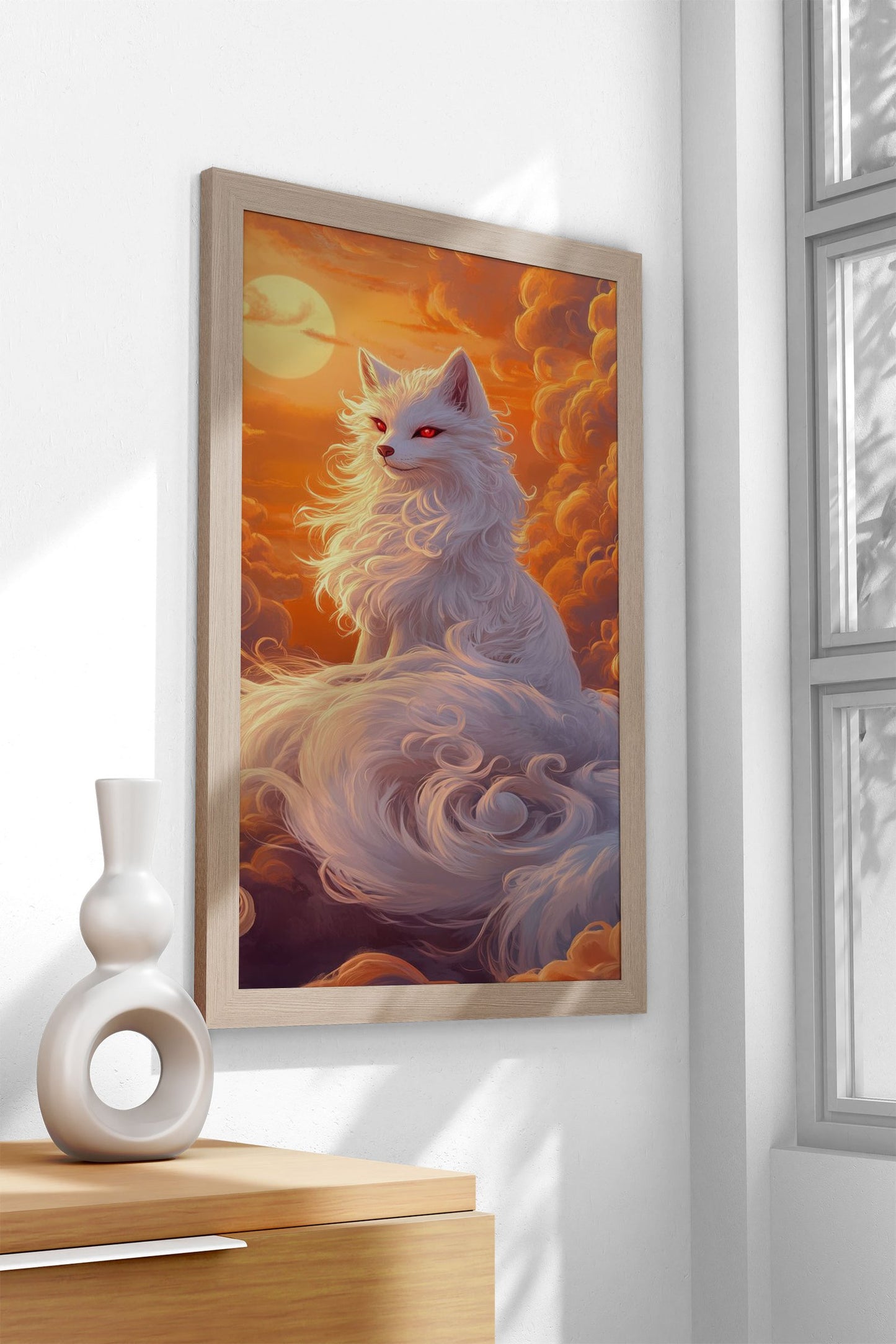 White Fox in Sunset Clouds Asian Style Poster | Wall Art for Home & Office | High-Quality Print - High-Quality Visual Display