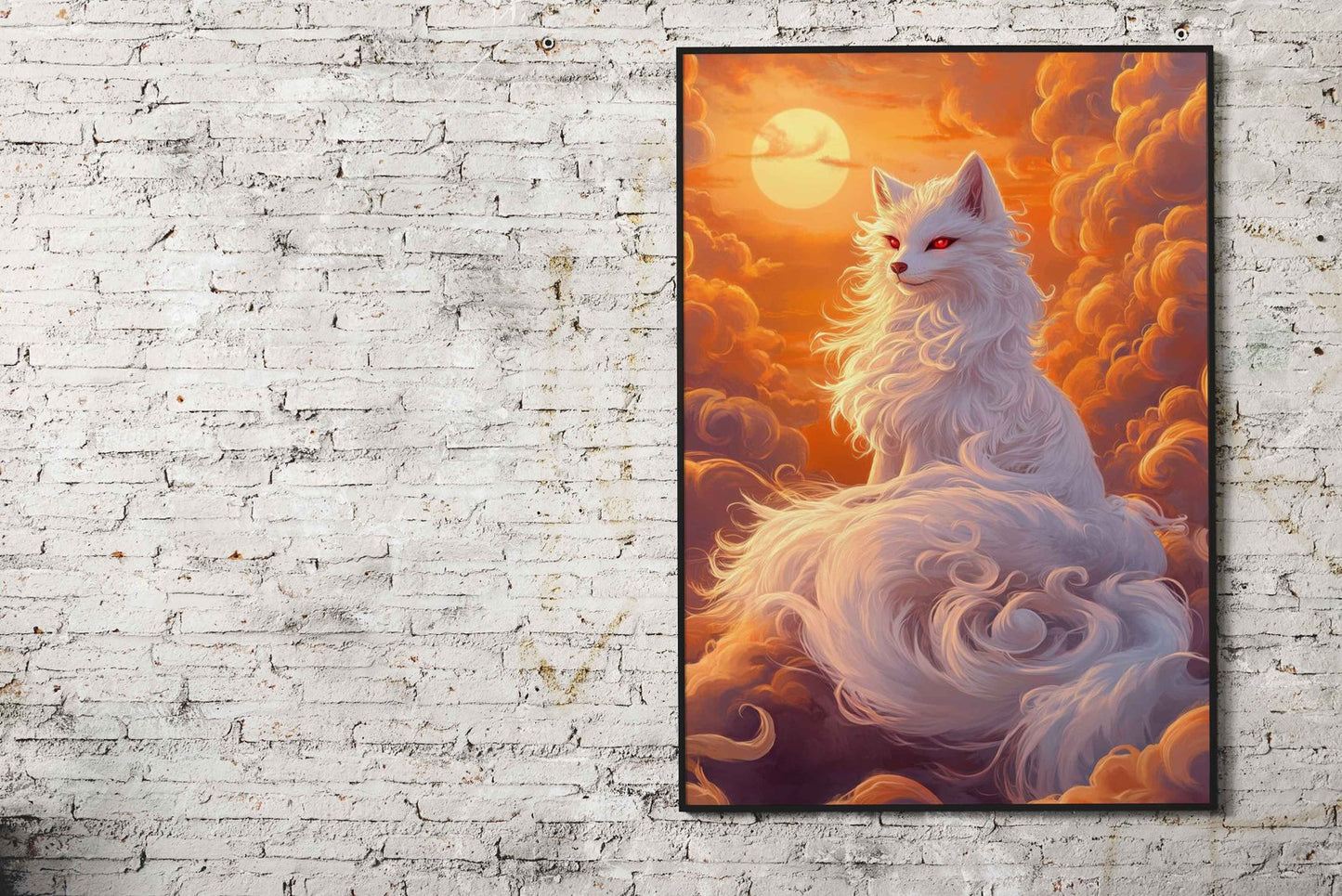 White Fox in Sunset Clouds Asian Style Poster | Wall Art for Home & Office | High-Quality Print - High-Quality Visual Display
