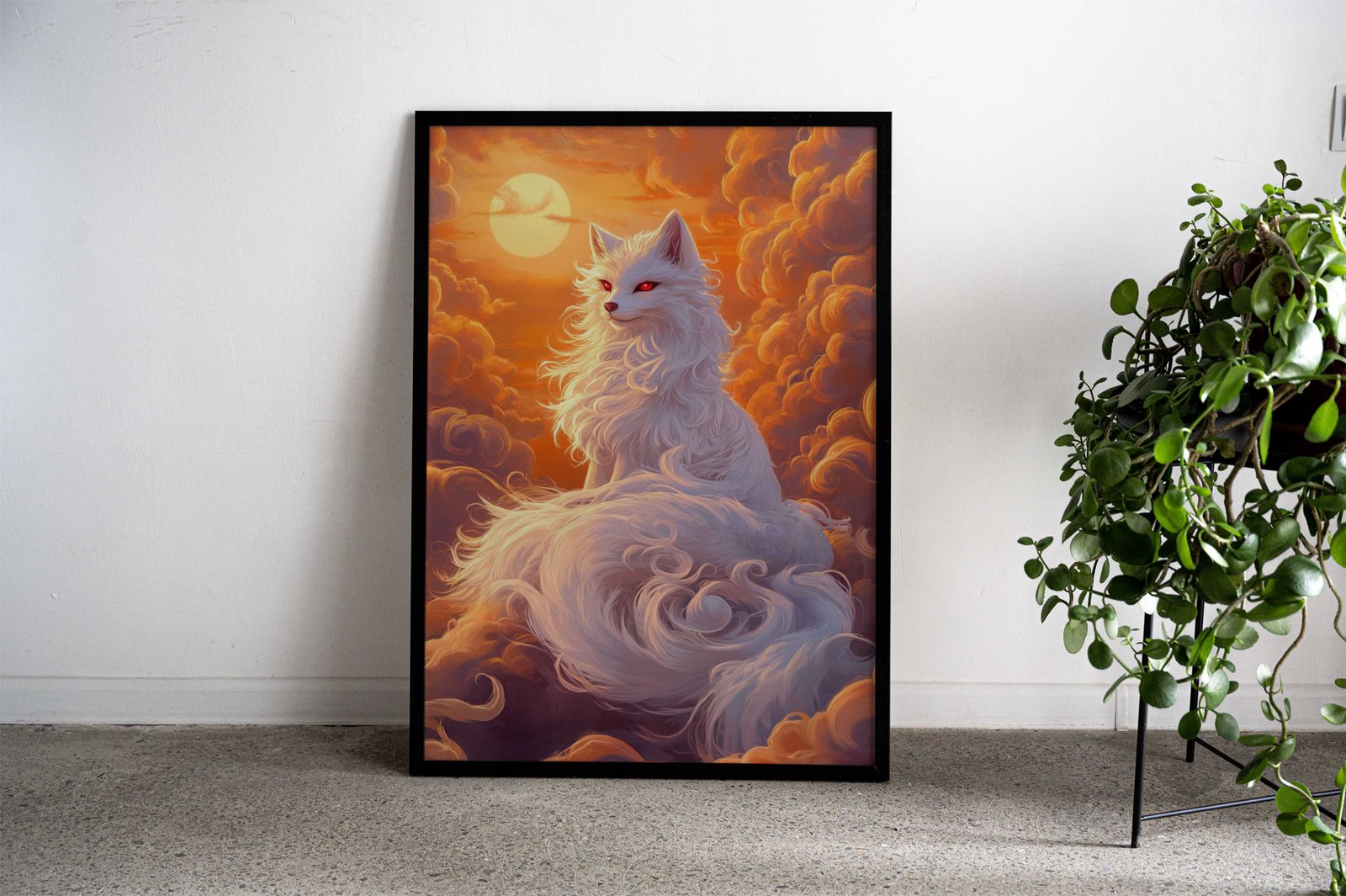White Fox in Sunset Clouds Asian Style Poster | Wall Art for Home & Office | High-Quality Print - High-Quality Visual Display