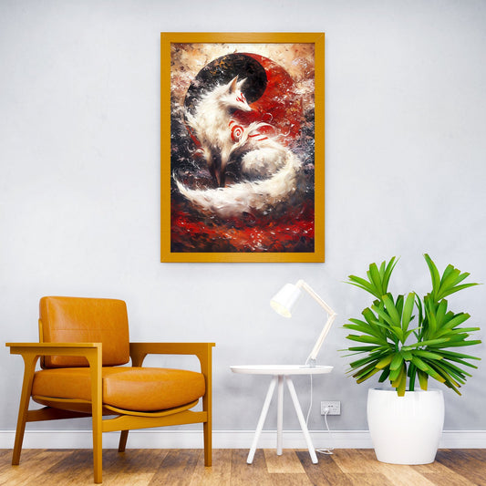 White Kitsune Fox Yin Yang Asian Style Poster | Wall Art for Home & Office | High-Quality Print - High-Quality Visual Display