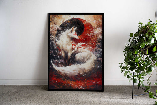 White Kitsune Fox Yin Yang Asian Style Poster | Wall Art for Home & Office | High-Quality Print - High-Quality Visual Display