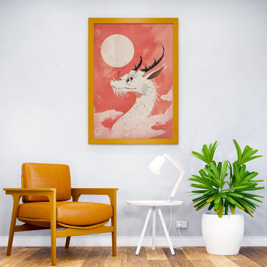 White Moon Dragon Asian Style Poster | Wall Art for Home & Office | High-Quality Print - High-Quality Visual Display