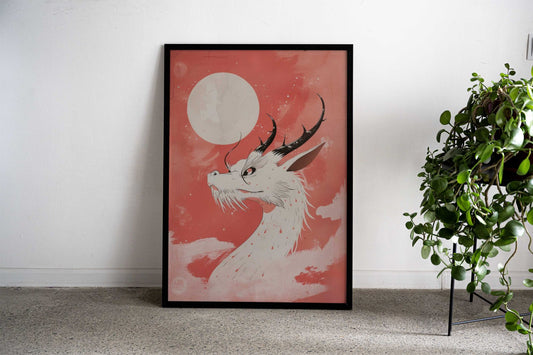 White Moon Dragon Asian Style Poster | Wall Art for Home & Office | High-Quality Print - High-Quality Visual Display