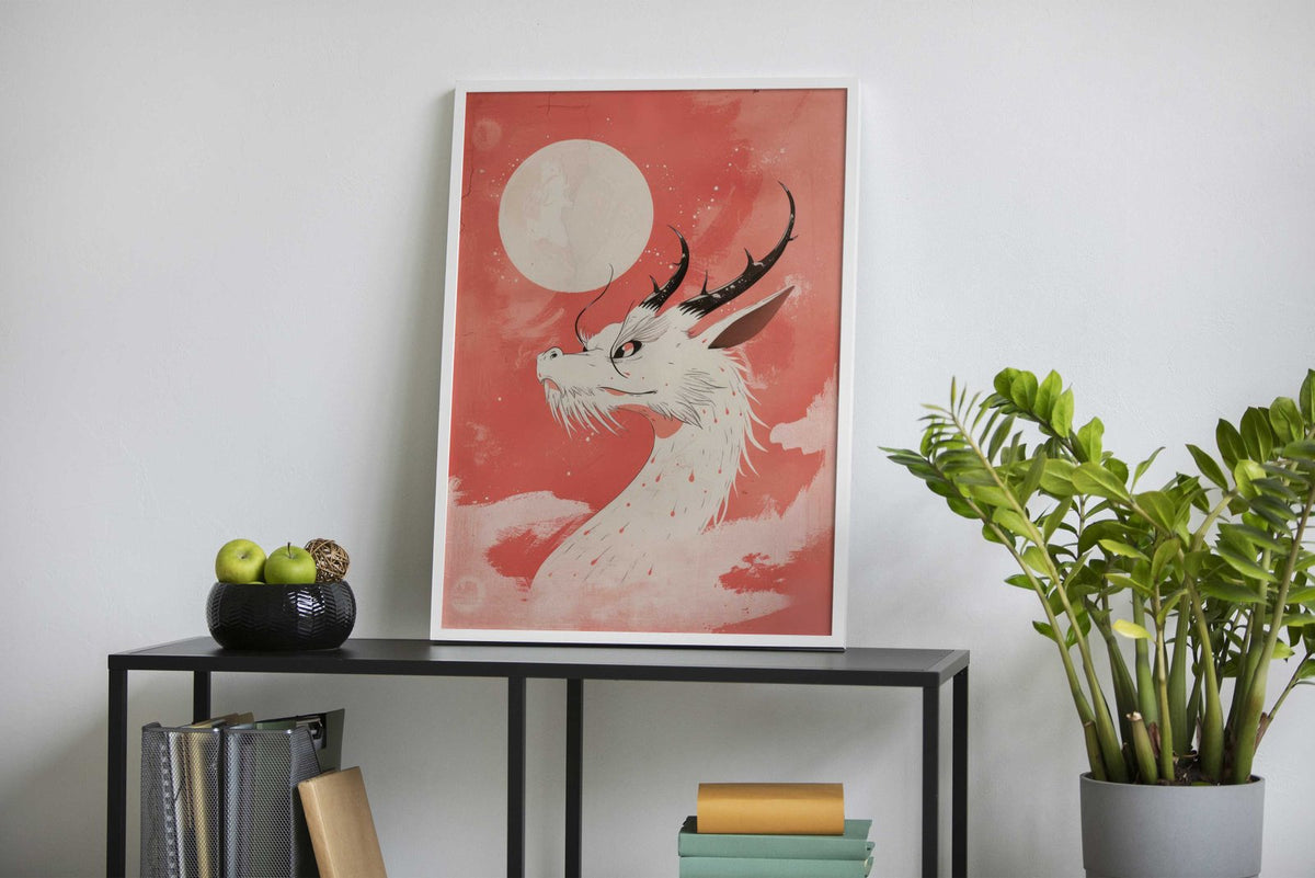 White Moon Dragon Asian Style Poster | Wall Art for Home & Office | High-Quality Print - High-Quality Visual Display