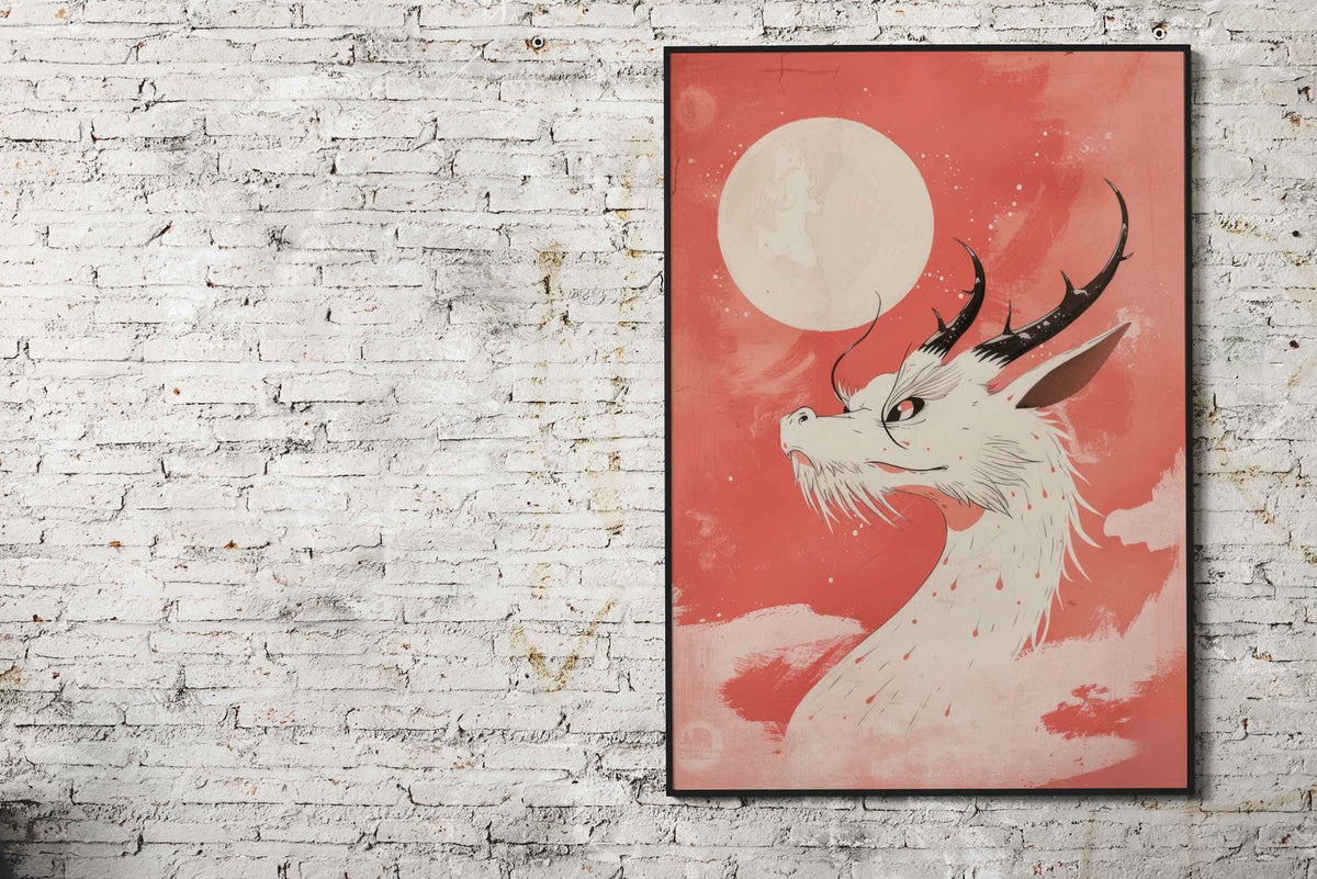 White Moon Dragon Asian Style Poster | Wall Art for Home & Office | High-Quality Print - High-Quality Visual Display