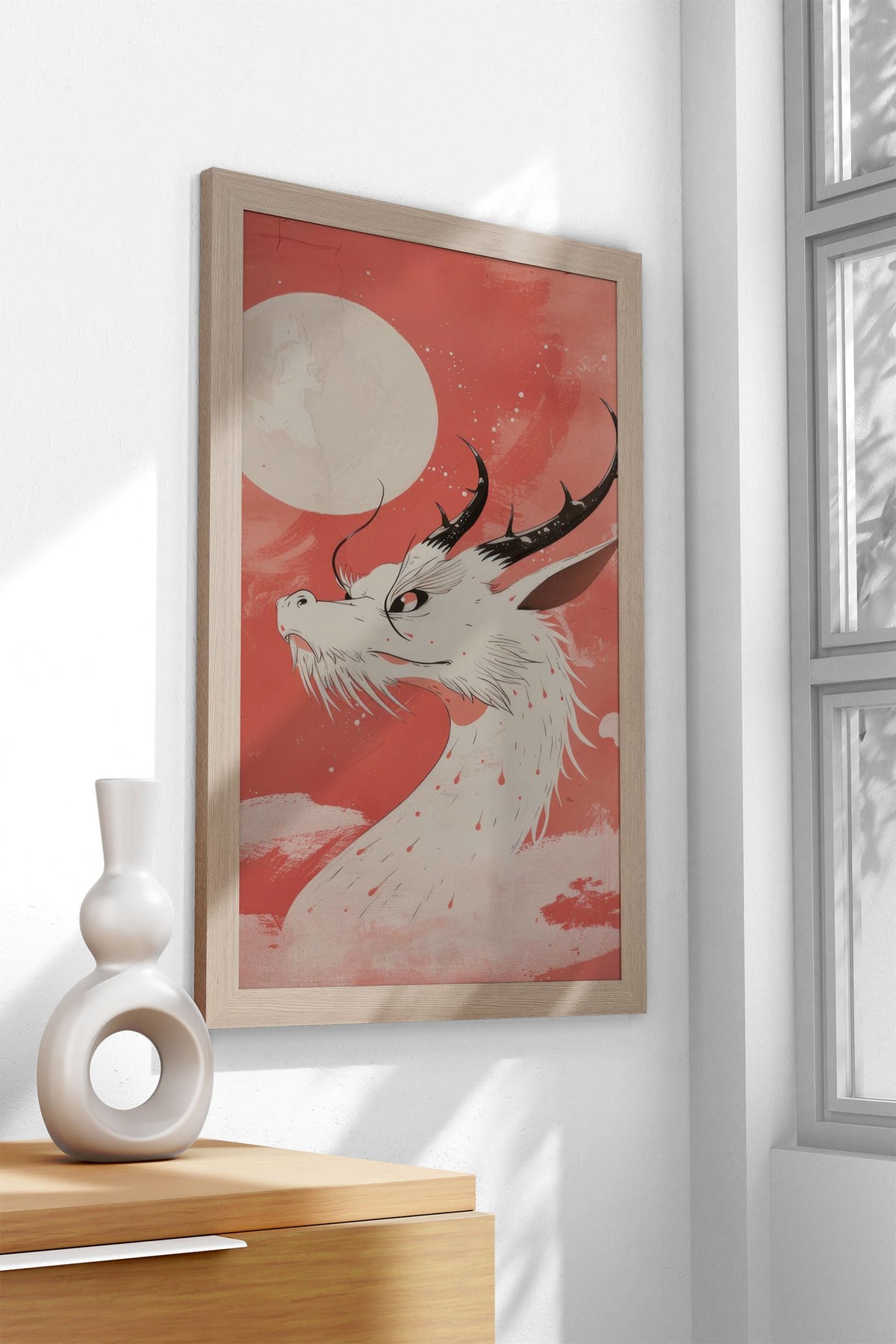 White Moon Dragon Asian Style Poster | Wall Art for Home & Office | High-Quality Print - High-Quality Visual Display