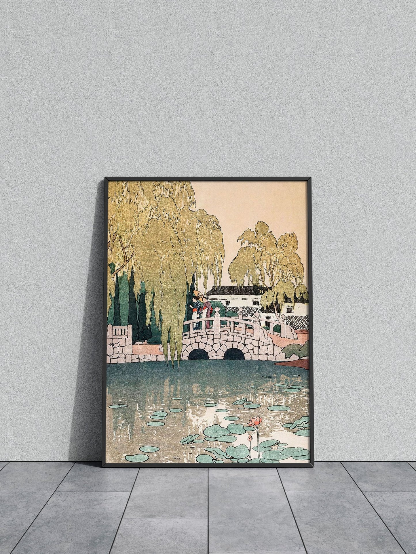 Willow and Stone Bridge Asian Style Poster | Wall Art for Home & Office | High-Quality Print - High-Quality Visual Display
