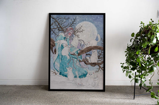 Winter Wonder Cats Asian Style Poster | Wall Art for Home & Office | High-Quality Print - High-Quality Visual Display
