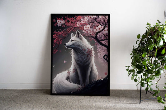 Wolf Cherry Blossom animal Asian Style Poster | Wall Art for Home & Office | High-Quality Print - High-Quality Visual Display