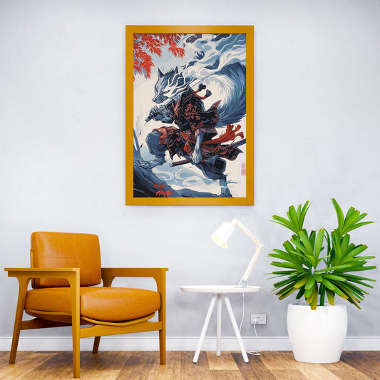 Wolf Fantasy Samurai Asian Style Poster | Wall Art for Home & Office | High-Quality Print - High-Quality Visual Display