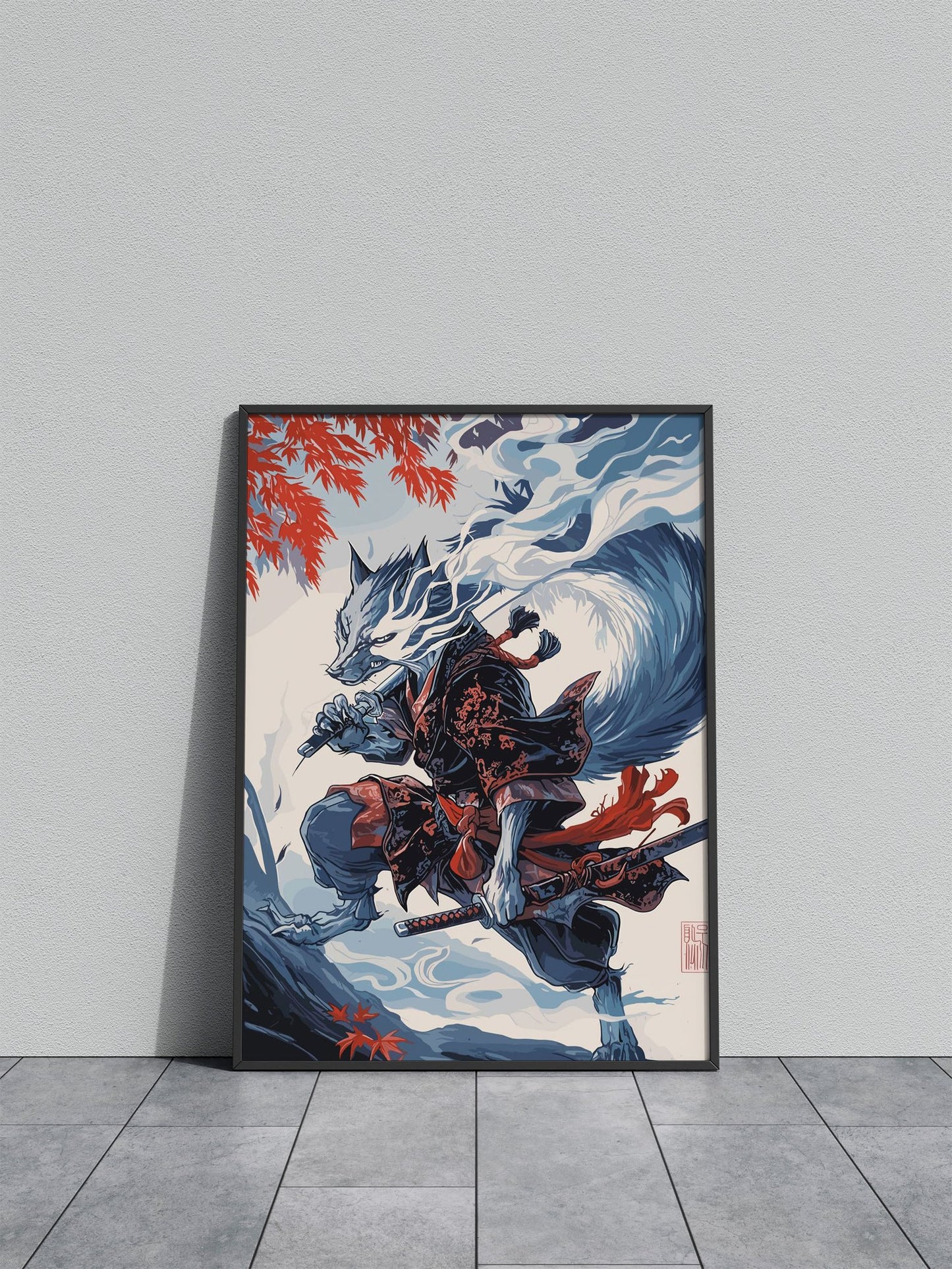Wolf Fantasy Samurai Asian Style Poster | Wall Art for Home & Office | High-Quality Print - High-Quality Visual Display
