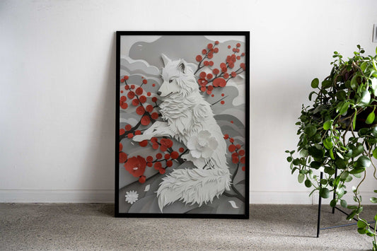 Wolf Flat Paper Craft Asian Style Poster | Wall Art for Home & Office | High-Quality Print - High-Quality Visual Display