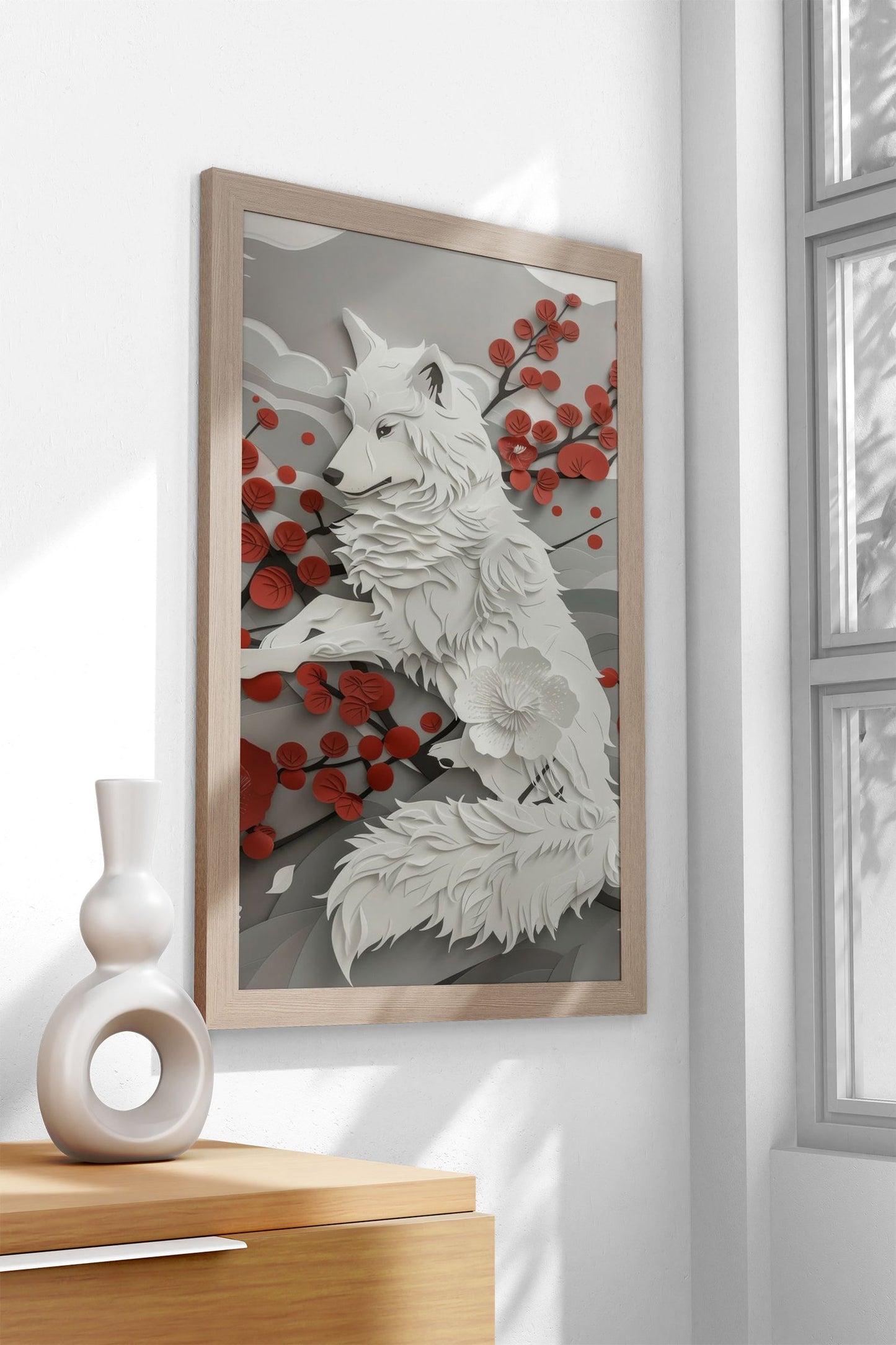 Wolf Flat Paper Craft Asian Style Poster | Wall Art for Home & Office | High-Quality Print - High-Quality Visual Display