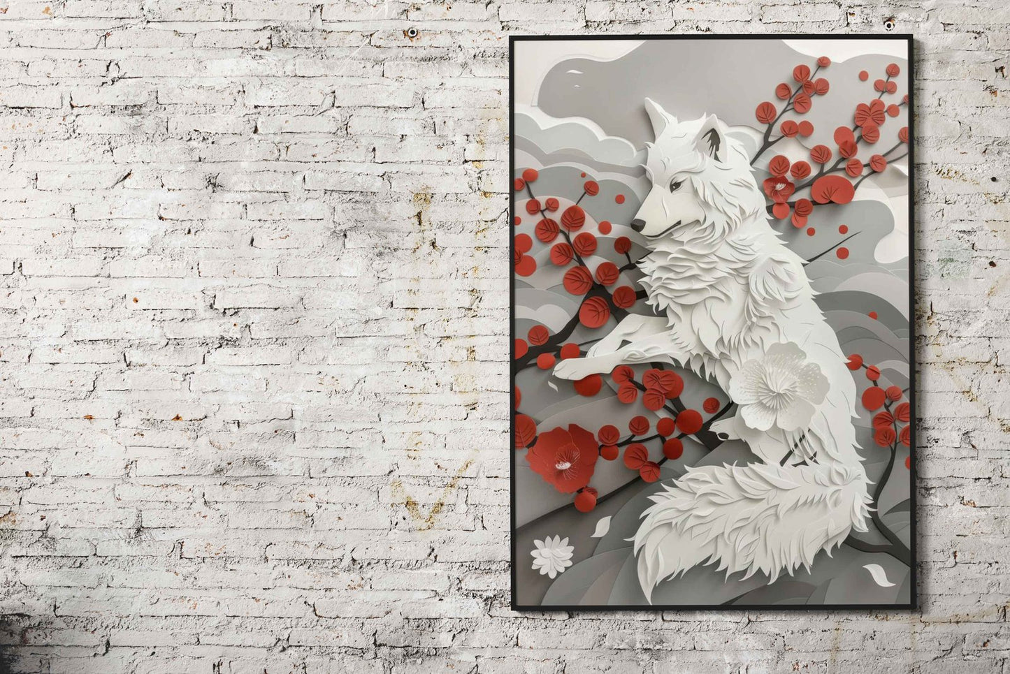 Wolf Flat Paper Craft Asian Style Poster | Wall Art for Home & Office | High-Quality Print - High-Quality Visual Display