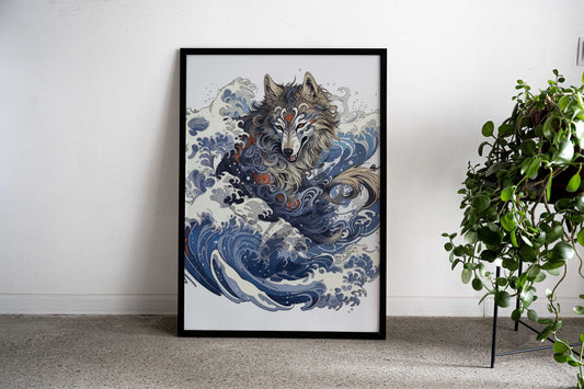 Wolf Great Wave Japan Asian Style Poster | Wall Art for Home & Office | High-Quality Print - High-Quality Visual Display