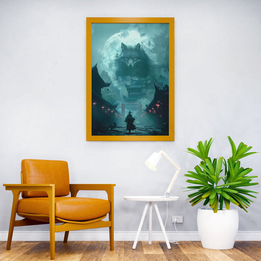 Wolf Moon Samurai Asian Style Poster | Wall Art for Home & Office | High-Quality Print - High-Quality Visual Display