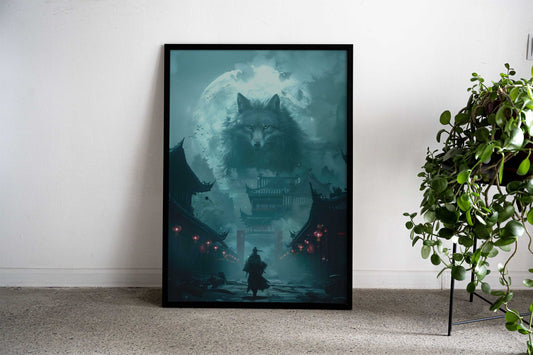 Wolf Moon Samurai Asian Style Poster | Wall Art for Home & Office | High-Quality Print - High-Quality Visual Display