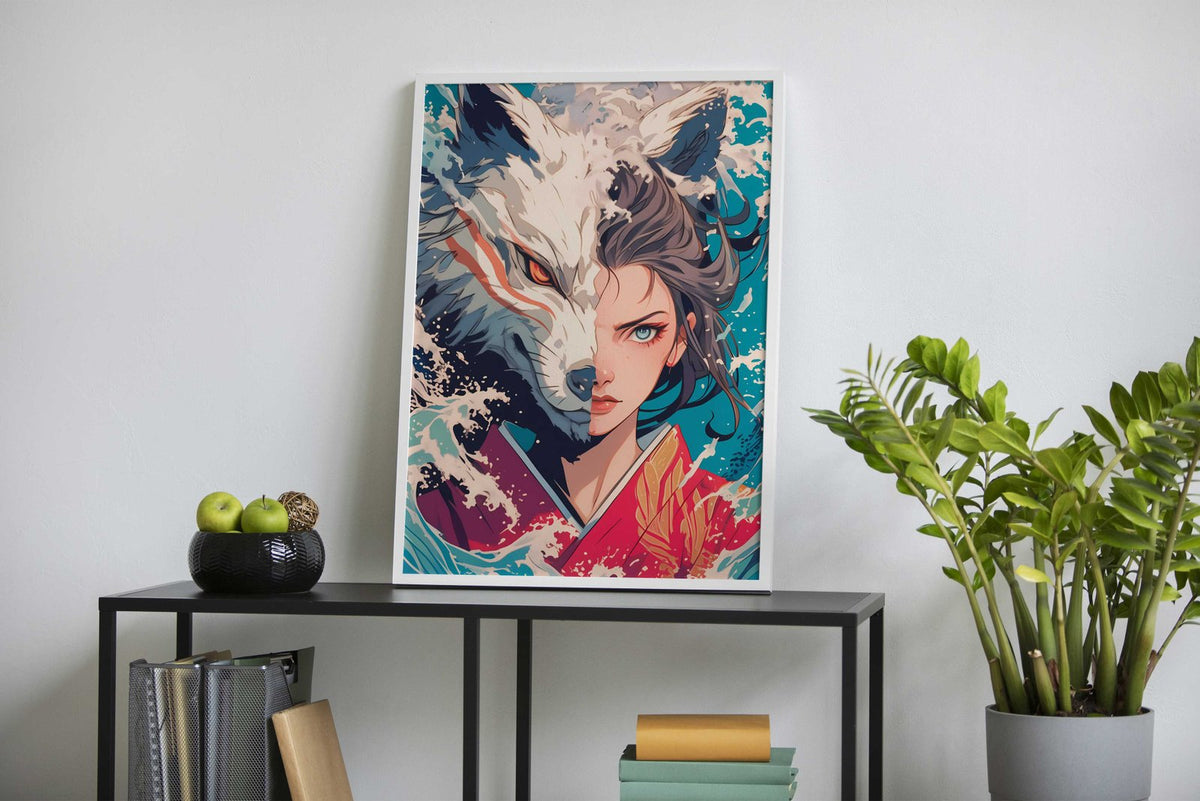 Wolf and Geisha Duality Asian Style Poster | Wall Art for Home & Office | High-Quality Print - High-Quality Visual Display