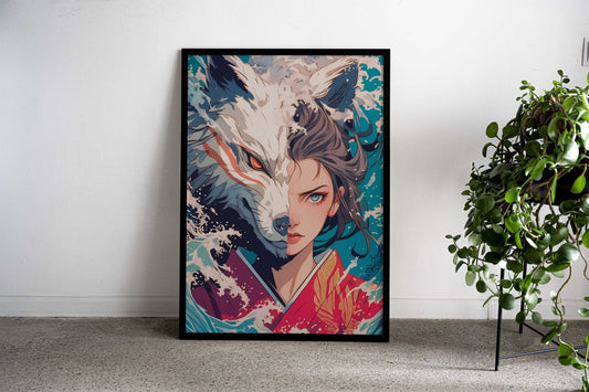 Wolf and Geisha Duality Asian Style Poster | Wall Art for Home & Office | High-Quality Print - High-Quality Visual Display