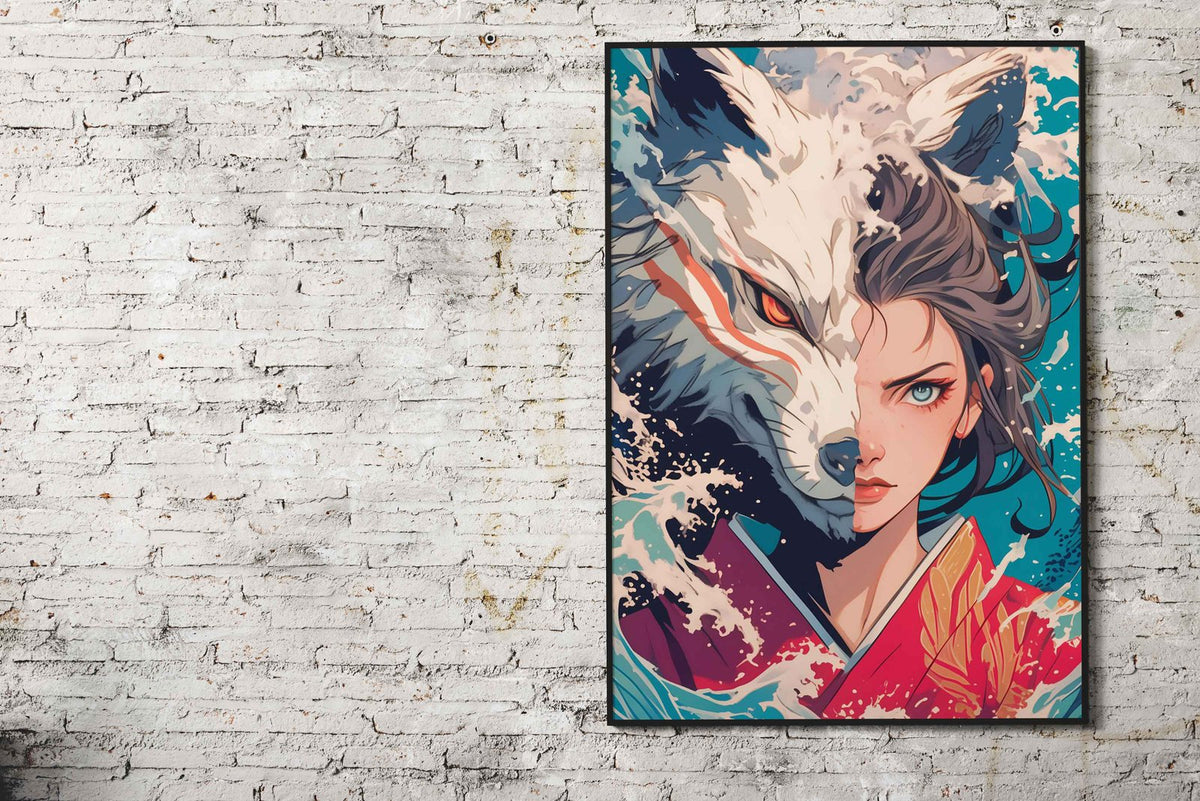 Wolf and Geisha Duality Asian Style Poster | Wall Art for Home & Office | High-Quality Print - High-Quality Visual Display