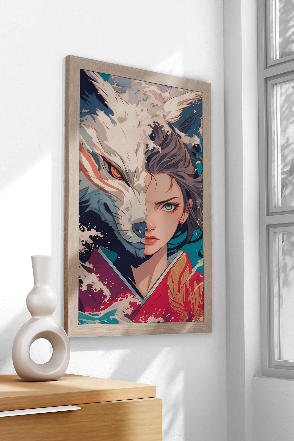 Wolf and Geisha Duality Asian Style Poster | Wall Art for Home & Office | High-Quality Print - High-Quality Visual Display