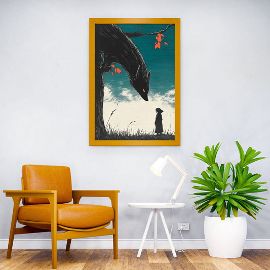Wolf and Girl Encounter Asian Style Poster | Wall Art for Home & Office | High-Quality Print - High-Quality Visual Display