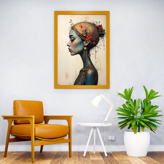 Woman Portrait with Teal Skin Wabi Sabi Asian Style Poster | Wall Art for Home & Office | High-Quality Print - High-Quality Visual Display