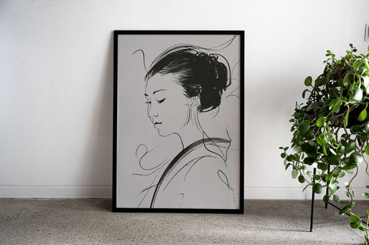 Woman in Black and White Asian Style Poster | Wall Art for Home & Office | High-Quality Print - High-Quality Visual Display