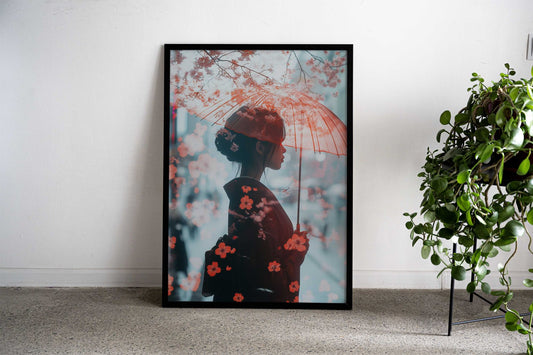 Woman in Kimono with Umbrella Asian Style Poster | Wall Art for Home & Office | High-Quality Print - High-Quality Visual Display