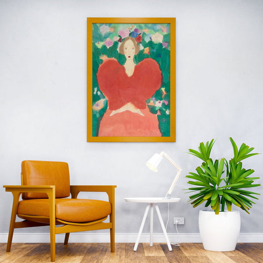 Woman in Red Dress with Flowers Asian Style Poster | Wall Art for Home & Office | High-Quality Print - High-Quality Visual Display