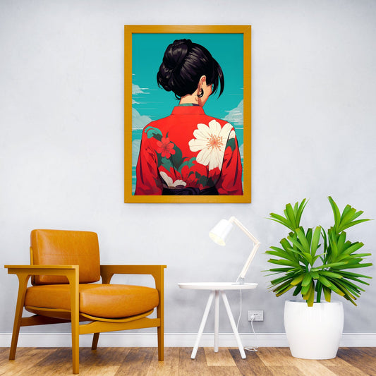 Woman in Red Kimono Asian Style Poster | Wall Art for Home & Office | High-Quality Print - High-Quality Visual Display