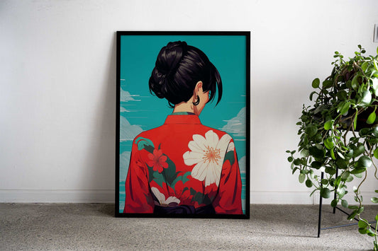 Woman in Red Kimono Asian Style Poster | Wall Art for Home & Office | High-Quality Print - High-Quality Visual Display