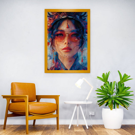 Woman in Red Sunglasses Asian Style Poster | Wall Art for Home & Office | High-Quality Print - High-Quality Visual Display