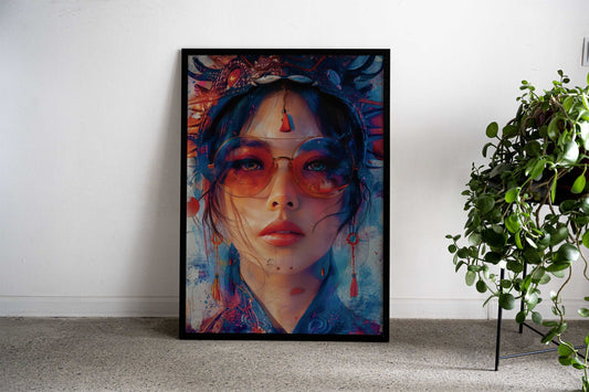 Woman in Red Sunglasses Asian Style Poster | Wall Art for Home & Office | High-Quality Print - High-Quality Visual Display