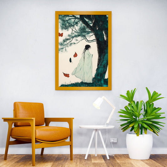 Woman in White Robe with Butterflies Asian Style Poster | Wall Art for Home & Office | High-Quality Print - High-Quality Visual Display