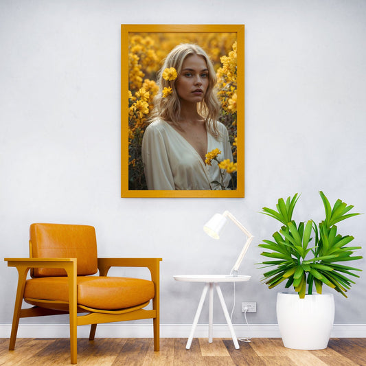 Woman in Yellow Flowers Asian Style Poster | Wall Art for Home & Office | High-Quality Print - High-Quality Visual Display