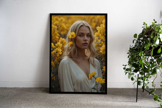 Woman in Yellow Flowers Asian Style Poster | Wall Art for Home & Office | High-Quality Print - High-Quality Visual Display