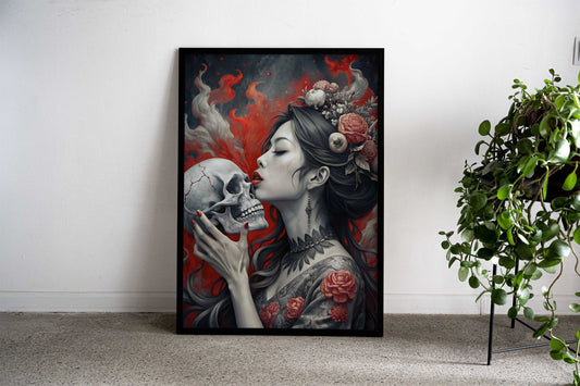 Woman kiss Skull Asian Style Poster | Wall Art for Home & Office | High-Quality Print - High-Quality Visual Display
