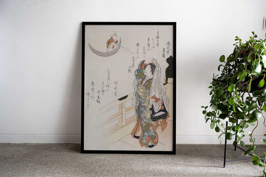Woman watching a rabbit Asian Style Poster | Wall Art for Home & Office | High-Quality Print - High-Quality Visual Display