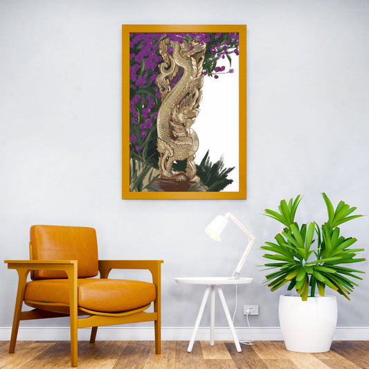 Wood Dragon Thai Statue Asian Style Poster | Wall Art for Home & Office | High-Quality Print - High-Quality Visual Display