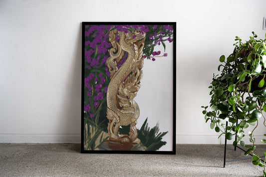 Wood Dragon Thai Statue Asian Style Poster | Wall Art for Home & Office | High-Quality Print - High-Quality Visual Display