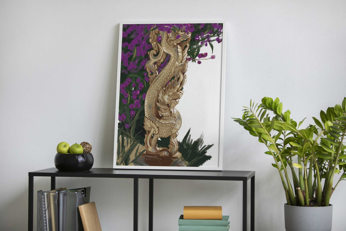 Wood Dragon Thai Statue Asian Style Poster | Wall Art for Home & Office | High-Quality Print - High-Quality Visual Display