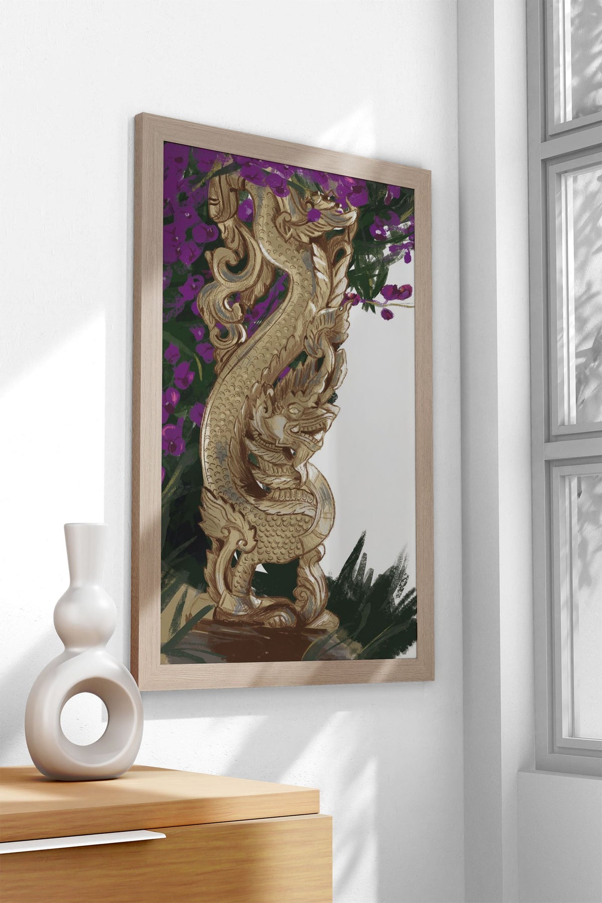 Wood Dragon Thai Statue Asian Style Poster | Wall Art for Home & Office | High-Quality Print - High-Quality Visual Display