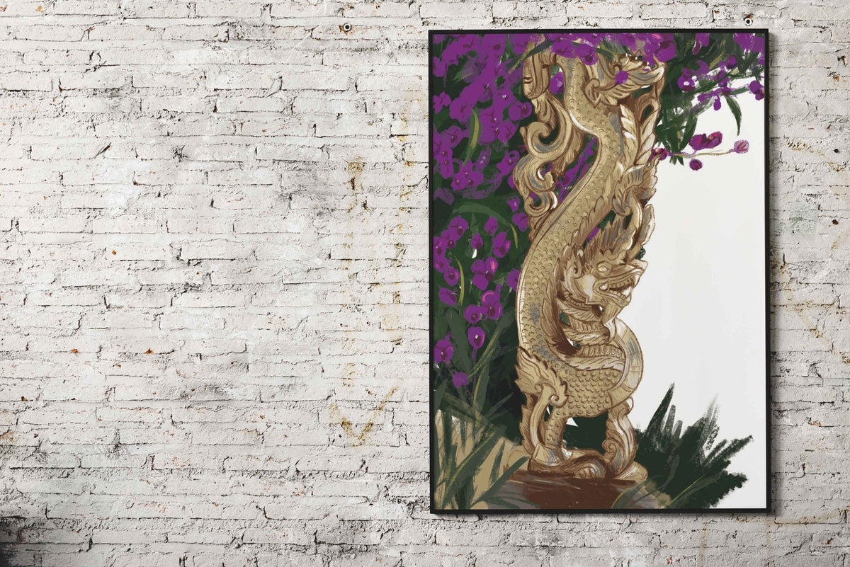 Wood Dragon Thai Statue Asian Style Poster | Wall Art for Home & Office | High-Quality Print - High-Quality Visual Display