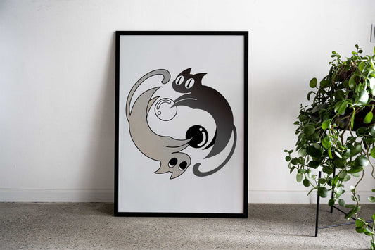 Yin Yang Cat Asian Style Poster | Wall Art for Home & Office | High-Quality Print - High-Quality Visual Display