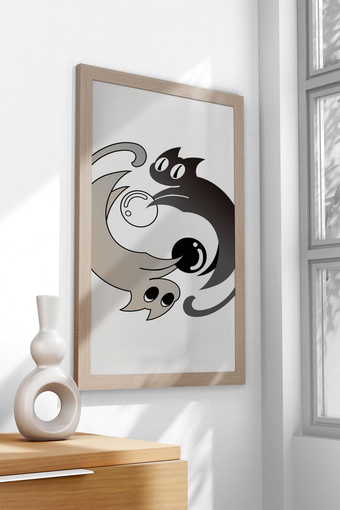 Yin Yang Cat Asian Style Poster | Wall Art for Home & Office | High-Quality Print - High-Quality Visual Display