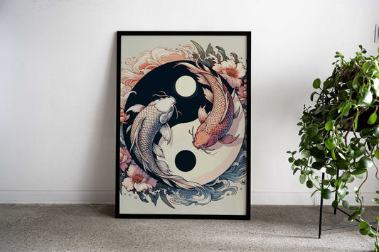 Yin Yang Koi Fish Japanese Zen Asian Style Poster | Wall Art for Home & Office | High-Quality Print - High-Quality Visual Display